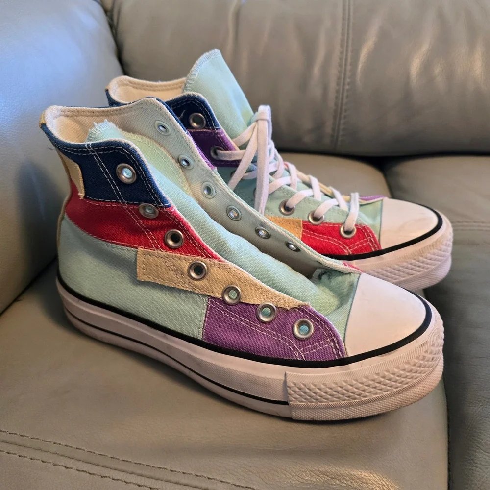 Converse Chuck Taylor All Star Lift Hi‎ Colorblock Patchwork Sneakers A02025C 6